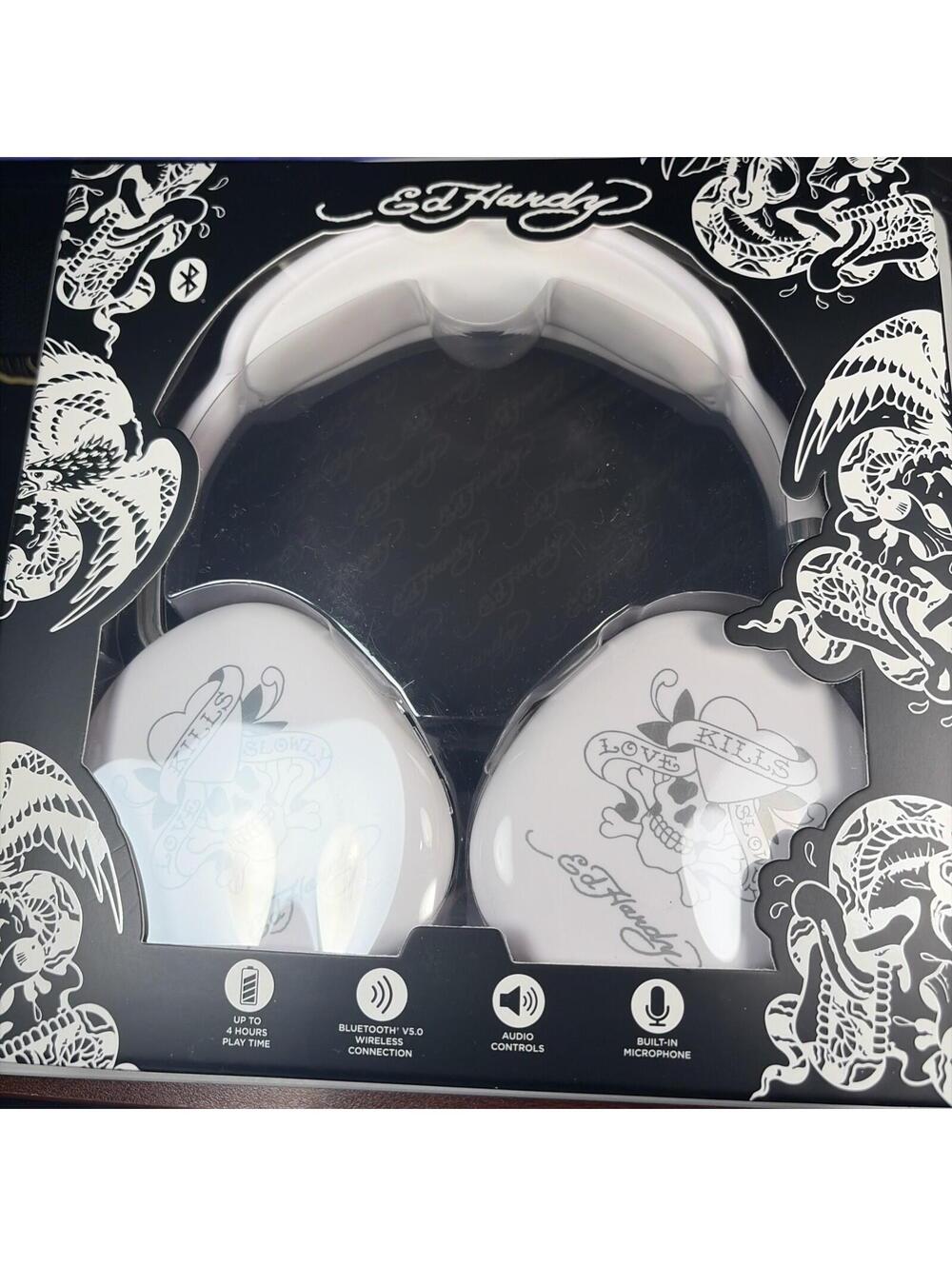 Ed Hardy Wireless Headphones White Bluetooth Love Kills Slowly